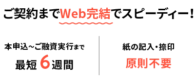 ご契約までWeb完結でスピーディー！ 事前審査～ご融資実行まで最短6週間｜紙の記入・捺印原則不要