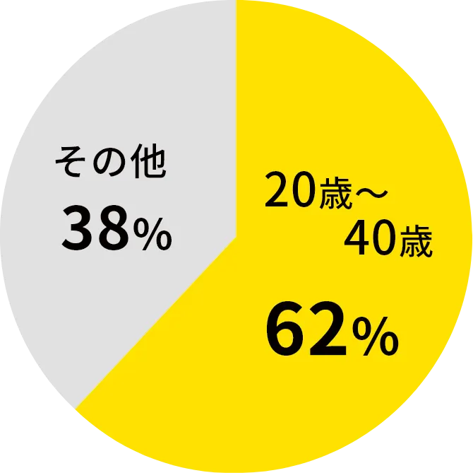 20歳～40歳:62% その他:38%